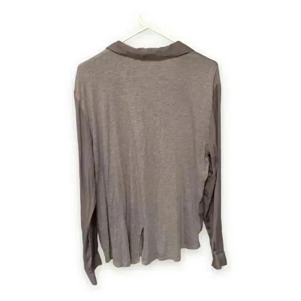 Ann Taylor Loft 2 Tone Gray Button Down Long Sleeve High Low Lightweight Blouse - Picture 8 of 10